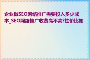 企业做SEO网络推广需要投入多少成本_SEO网络推广收费高不高?性价比如何