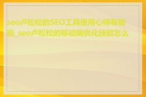 seo卢松松的SEO工具使用心得有哪些_seo卢松松的移动端优化技能怎么样