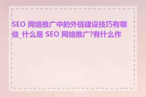 SEO 网络推广中的外链建设技巧有哪些_什么是 SEO 网络推广?有什么作用