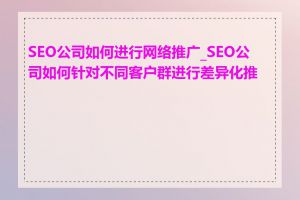 SEO公司如何进行网络推广_SEO公司如何针对不同客户群进行差异化推广