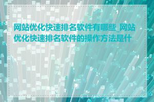 网站优化快速排名软件有哪些_网站优化快速排名软件的操作方法是什么