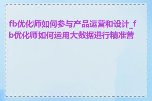 fb优化师如何参与产品运营和设计_fb优化师如何运用大数据进行精准营销