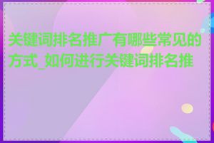 关键词排名推广有哪些常见的方式_如何进行关键词排名推广