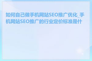 如何自己做手机网站SEO推广优化_手机网站SEO推广的行业定价标准是什么