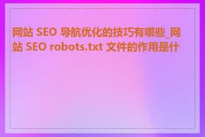 网站 SEO 导航优化的技巧有哪些_网站 SEO robots.txt 文件的作用是什么