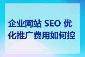 企业网站 SEO 优化推广费用如何控制