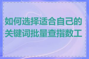 如何选择适合自己的关键词批量查指数工具