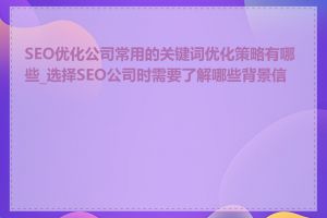 SEO优化公司常用的关键词优化策略有哪些_选择SEO公司时需要了解哪些背景信息