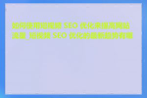 如何使用短视频 SEO 优化来提高网站流量_短视频 SEO 优化的最新趋势有哪些