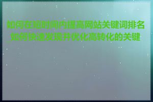 如何在短时间内提高网站关键词排名_如何快速发现并优化高转化的关键词