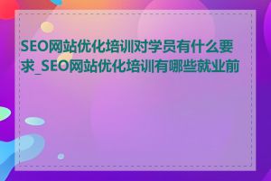 SEO网站优化培训对学员有什么要求_SEO网站优化培训有哪些就业前景