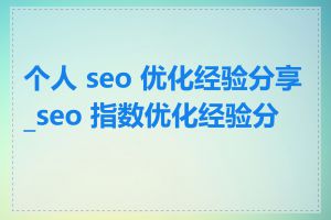 个人 seo 优化经验分享_seo 指数优化经验分享