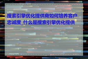 搜索引擎优化提供商如何培养客户忠诚度_什么是搜索引擎优化提供商