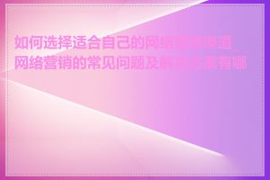 如何选择适合自己的网络营销渠道_网络营销的常见问题及解决方案有哪些