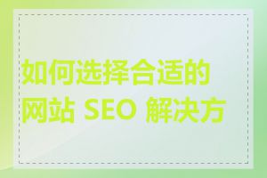 如何选择合适的网站 SEO 解决方案