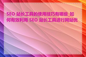 SEO 站长工具的使用技巧有哪些_如何有效利用 SEO 站长工具进行网站优化