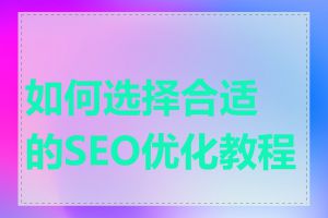 如何选择合适的SEO优化教程网