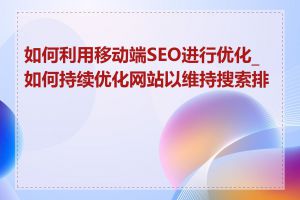 如何利用移动端SEO进行优化_如何持续优化网站以维持搜索排名