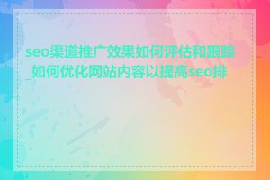 seo渠道推广效果如何评估和跟踪_如何优化网站内容以提高seo排名