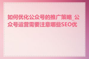 如何优化公众号的推广策略_公众号运营需要注意哪些SEO优化
