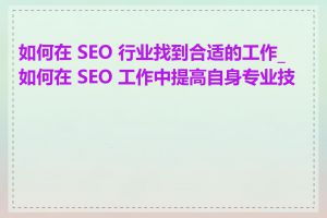 如何在 SEO 行业找到合适的工作_如何在 SEO 工作中提高自身专业技能