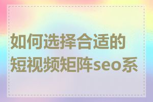 如何选择合适的短视频矩阵seo系统