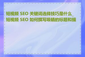 短视频 SEO 关键词选择技巧是什么_短视频 SEO 如何撰写吸睛的标题和描述