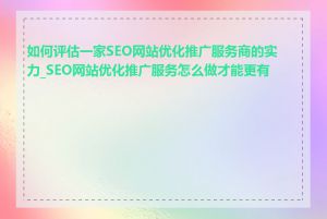 如何评估一家SEO网站优化推广服务商的实力_SEO网站优化推广服务怎么做才能更有效