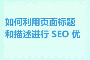 如何利用页面标题和描述进行 SEO 优化