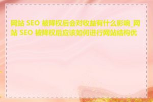 网站 SEO 被降权后会对收益有什么影响_网站 SEO 被降权后应该如何进行网站结构优化