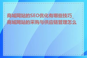 商城网站的SEO优化有哪些技巧_商城网站的采购与供应链管理怎么做