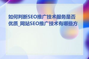 如何判断SEO推广技术服务是否优质_网站SEO推广技术有哪些方法