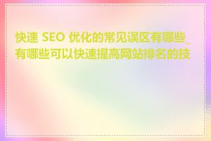 快速 SEO 优化的常见误区有哪些_有哪些可以快速提高网站排名的技巧