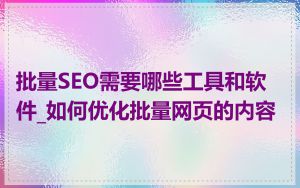 批量SEO需要哪些工具和软件_如何优化批量网页的内容