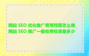 网站 SEO 优化推广费用预算怎么做_网站 SEO 推广一般收费标准是多少