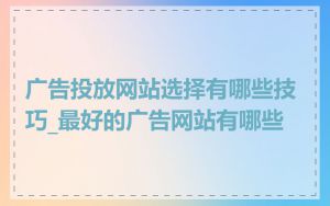 广告投放网站选择有哪些技巧_最好的广告网站有哪些