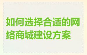 如何选择合适的网络商城建设方案