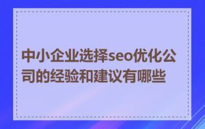 中小企业选择seo优化公司的经验和建议有哪些