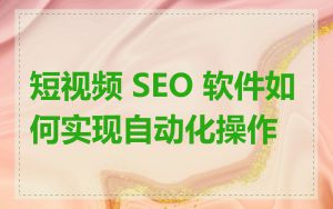 短视频 SEO 软件如何实现自动化操作