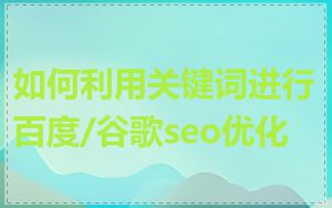 如何利用关键词进行百度/谷歌seo优化