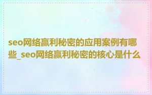 seo网络赢利秘密的应用案例有哪些_seo网络赢利秘密的核心是什么