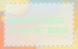 如何选择合适的公司 SEO 推广服务商