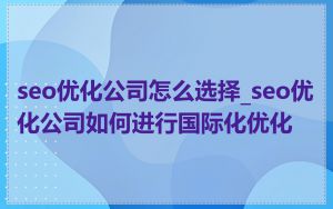 seo优化公司怎么选择_seo优化公司如何进行国际化优化