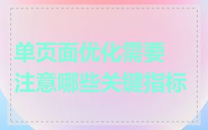单页面优化需要注意哪些关键指标