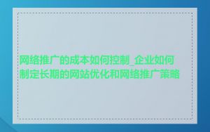 网络推广的成本如何控制_企业如何制定长期的网站优化和网络推广策略
