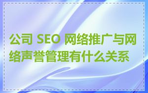 公司 SEO 网络推广与网络声誉管理有什么关系