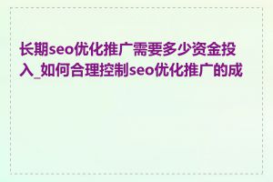 长期seo优化推广需要多少资金投入_如何合理控制seo优化推广的成本