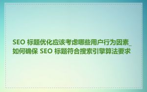 SEO 标题优化应该考虑哪些用户行为因素_如何确保 SEO 标题符合搜索引擎算法要求