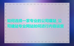 如何选择一家专业的公司建站_公司建站专业网站如何进行内容运营