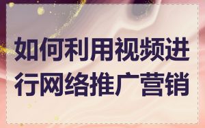 如何利用视频进行网络推广营销